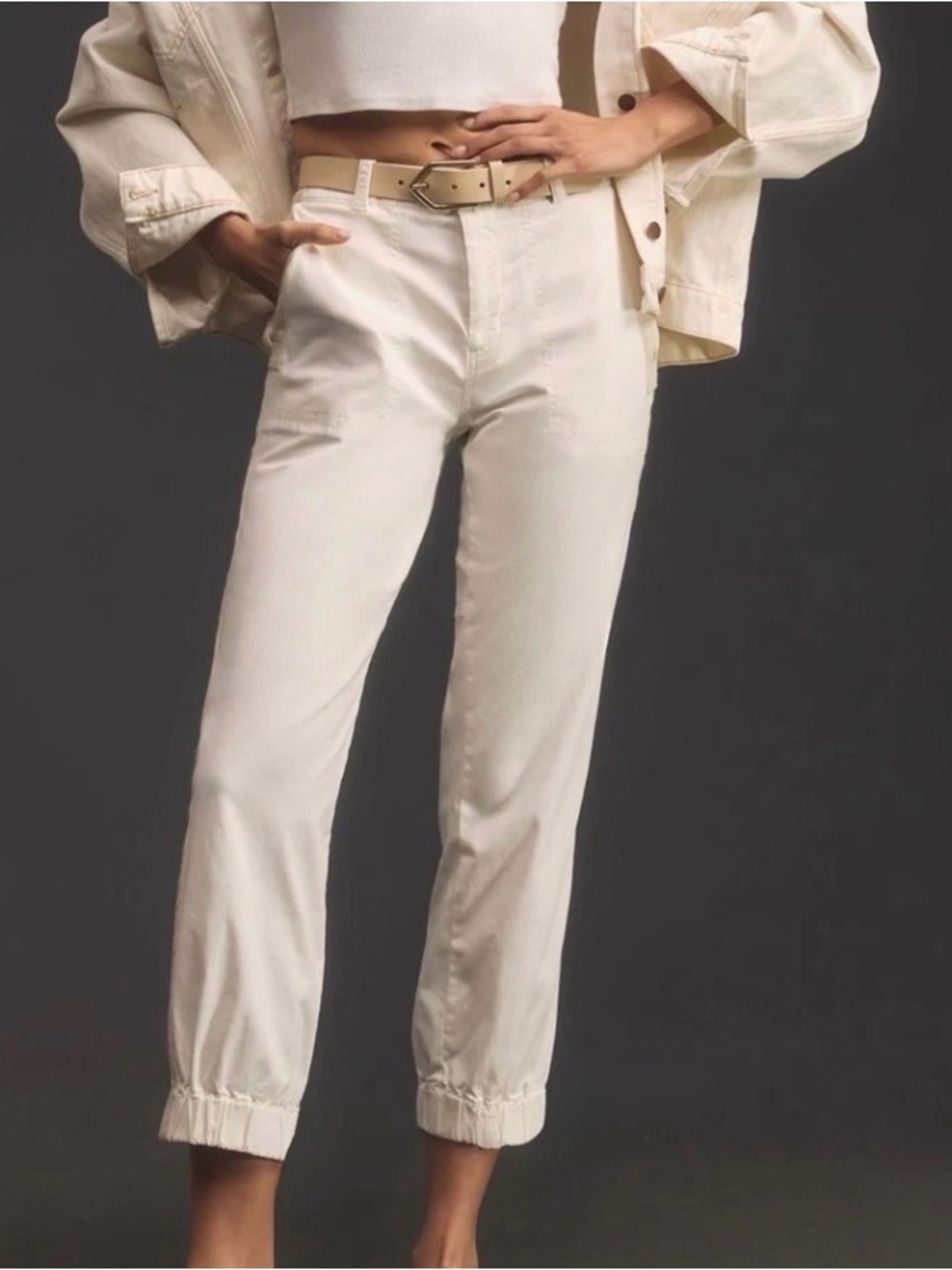 ANTHROPOLOGIE The Richie Slim Joggers White Utility Side Stripe Pants 6